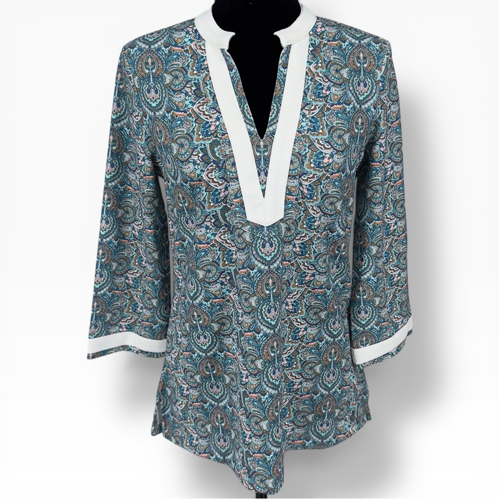 Peter Millar Women's S Paisley Performance Tunic Shirt UPF 50+ Blue Multi